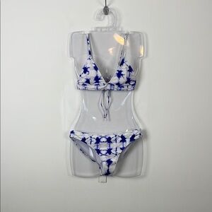 Cupshe Women's M Blue and White Tie-Dye 2 Piece Swimsuit Bikini Set Beach